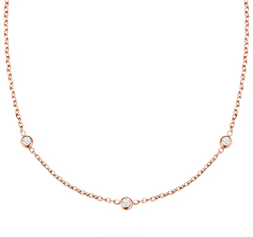 day.berlin Damen Halskette Crystal in Rosegold 18k vergoldet, 45cm + 5cm variable Länge, mit 3 kleinen Zirkonia Kristallen (3mm), 316L Edelstahl Kette nickelfrei und wasserfest von day berlin