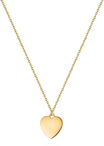 Damen Herzkette Love in Gold 18k vergoldet, Halskette 45+5cm, variable Länge mit Anhänger Herz (15x15mm), Kette aus 316L Edelstahl, nickelfrei und wasserfest von day berlin