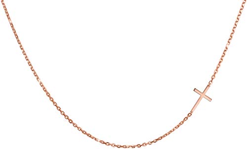 day.berlin Damen Kreuz Kette Cross in Rosegold 18k vergoldet, Halskette 45+5cm variable Länge, mit Kreuz Anhänger seitlich (19x11mm), Kreuzkette aus 316L Edelstahl, nickelfrei und wasserfest von day berlin