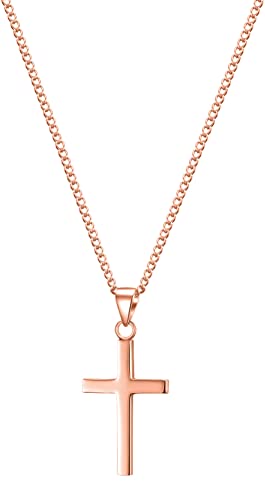 day.berlin Damen Kreuzkette Vice in Rosegold 45+5cm mit Kreuz Anhänger (13x28mm) feine Panzerkette Edelstahl 18k vergoldet für Frauen von day berlin