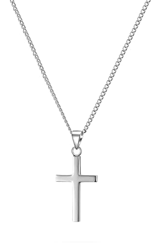 day.berlin Damen Kreuzkette Vice in Silber, 45+5cm mit Kreuz Anhänger (13x28mm) feine Panzerkette aus Edelstahl für Frauen mit Schmucksäckchen von day berlin