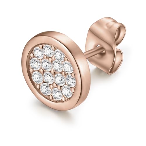 day.berlin Damen Ohrstecker Duo rund 9 mm Durchmesser, 2 mm stark, elegante Ohrringe 18k vergoldet mit kleinen Zirkonia Kristallen, Edelstahl 316L nickelfrei & wasserfest (Rosegold) von day berlin