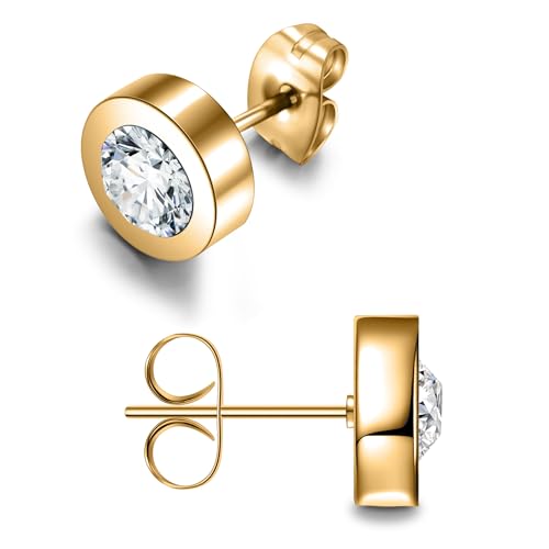 day.berlin Damen Ohrstecker Joy 1cm in Gold, 18k vergoldet mit Kristall (6mm) kleine Ohrringe rund 3mm flach, Edelstahl nickelfrei für Frauen von day berlin