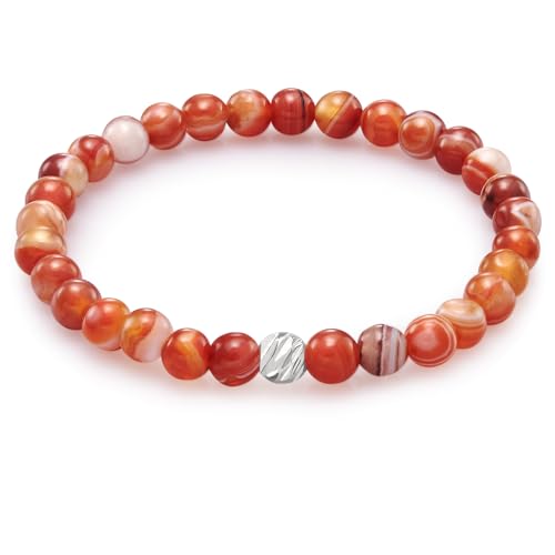 day.berlin Damen Perlenarmband Neo, echtes Orange Achat Naturstein Armband mit 6mm Edelsteinen, flexibles Zugband 17cm lang, handgeknüpft mit Strass Perle von day berlin