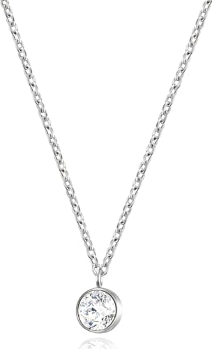 day.berlin Damen Halskette Stone in Silber mit kleinem Zirkonia Kristall Anhänger (6mm), feine Edelstahl Kette 45+5cm variable Länge, nickelfrei und wasserfest von day berlin