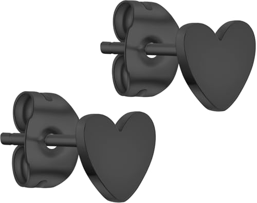 day.berlin Kleine Herz Ohrstecker in Schwarz 6mm Durchmesser, Damen Ohrringe aus 316L Edelstahl, nickelfrei und wasserfest von day berlin
