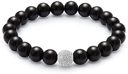 day.berlin Premium Obsidian Damen Perlenarmband Stone, Naturstein Armband mit echten 8mm Edelsteinen, flexibles Zugband 18cm lang, handgeknüpft mit Pave Zirkonia Perle von day berlin