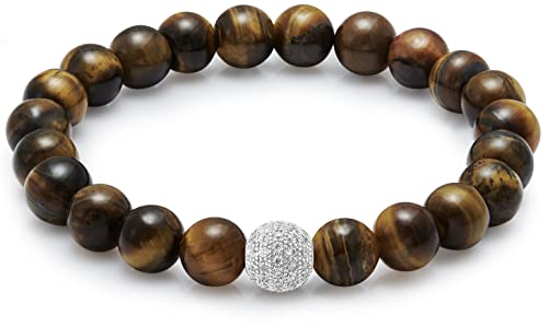 day.berlin Premium Tigerauge Perlenarmband, Damen Naturstein Armband mit echten 8mm Edelsteinen, flexibles Zugband 18cm lang, handgeknüpft mit Pave Zirkonia Perle, versilbert day.berlin Premium Tigerauge Perlenarmband, Damen Naturstein Armband mit echten 8mm Edelsteinen, flexibles Zugband 18cm lang, handgeknüpft mit Pave Zirkonia Perle, versilbert von day berlin