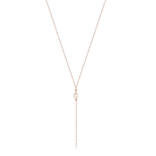 day.berlin Y Perlenkette „Elia“ in Rosegold 18k vergoldet, 50+5 cm Damen Halskette mit kleiner Süßwasserperle (6×5 mm), Y-Design mit feiner Gliederkette, 316L Edelstahl nickelfrei & wasserfest von day berlin