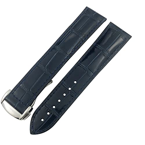 Armband aus echtem Leder, passend für Omega Seamaster AT150 Diver 300 De Ville, Rindsleder, Alligator-Uhrenarmband, 20 mm, 22 mm, 18 mm, 19 mm, 21 mm, blau, 18 mm von dayeer