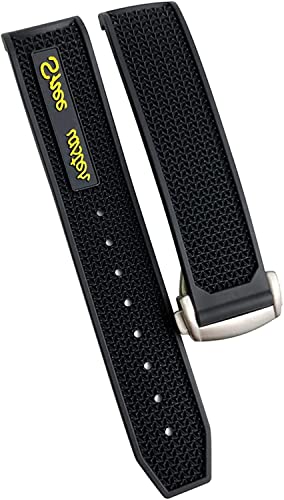 Gummi-Silikon-Armband für Omega Speedmaster Uhrenarmband, Edelstahl-Faltschließe, 20 mm, 21 mm, 22 mm, Schwarz Gelb Silber, 19 mm von dayeer