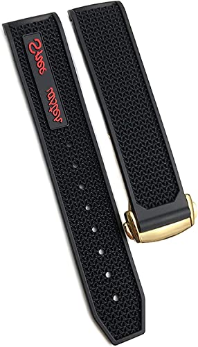 Gummi-Silikon-Armband für Omega Speedmaster Uhrenarmband, Edelstahl-Faltschließe, 20 mm, 21 mm, 22 mm, Schwarz Rot Gold, 19 mm von dayeer