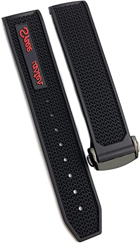 Gummi-Silikon-Armband für Omega Speedmaster Uhrenarmband, Edelstahl-Faltschließe, 20 mm, 21 mm, 22 mm, Schwarz Rot Schwarz, 19 mm von dayeer