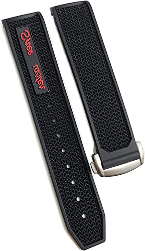 Gummi-Silikon-Armband für Omega Speedmaster Uhrenarmband, Edelstahl-Faltschließe, 20 mm, 21 mm, 22 mm, Schwarz Rot Silber, 20 mm von dayeer
