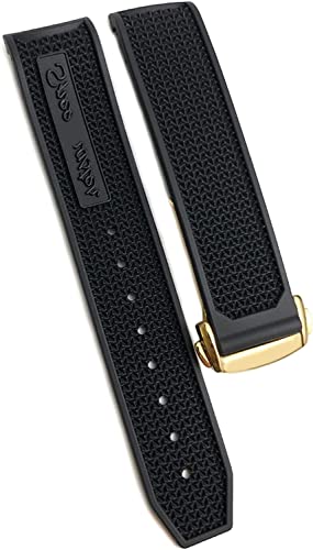 Gummi-Silikon-Armband für Omega Speedmaster Uhrenarmband, Edelstahl-Faltschließe, 20 mm, 21 mm, 22 mm, Schwarz Schwarz Gold, 19 mm von dayeer