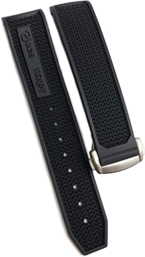 Gummi-Silikon-Armband für Omega Speedmaster Uhrenarmband, Edelstahl-Faltschließe, 20 mm, 21 mm, 22 mm, Schwarz Schwarz Silber, 19 mm von dayeer