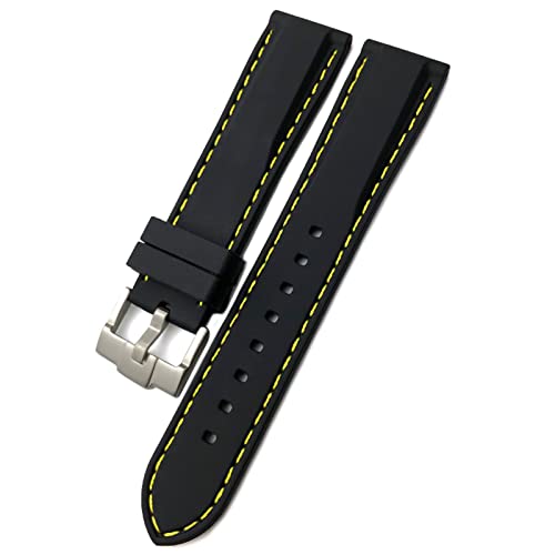 Gummi-Uhrenarmband für Omega Seamaster, weiches wasserdichtes Silikon-Uhrenarmband, 19 mm, 21 mm, 20 mm, 22 mm, 23 mm, 24 mm, Schwarz / Gelb, 19 mm von dayeer