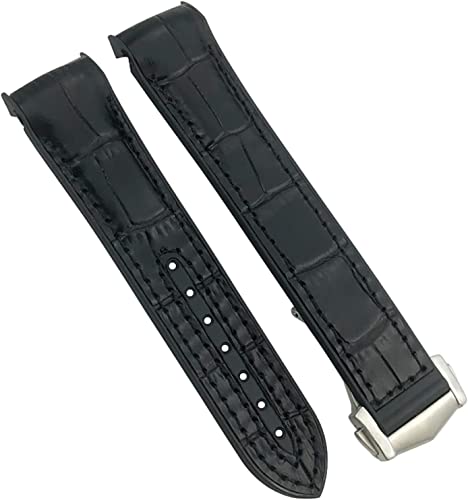 Leder-Gummi-Uhrenarmband für Omega Planet Ocean Diver 300 Silikon Nylon Sport-Uhrenarmband 19 mm 20 mm 21 mm 22 mm (schwarzes Leder, 20 mm), Schwarzes Leder, 20 mm von dayeer