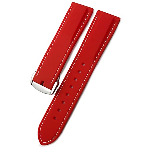 Uhrenarmband aus Gummi, Silikon, wasserdicht, passend für Omega für IWC für SKX 007 Uhrenarmband, 20 mm, 19 mm, 22 mm, Rot Weiß faltbar, 22 mm von dayeer