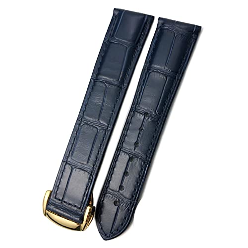 Uhrenarmband aus Rindsleder für Omega 007 Seamster 300 De Ville AT150 19/21 mm Commander Uhrenarmband Faltschließe 18 mm 20 mm 22 mm, Blau-Gold, 20 mm von dayeer