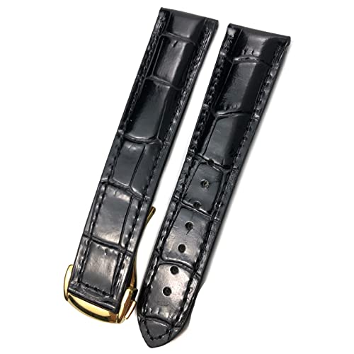 Uhrenarmband aus Rindsleder für Omega 007 Seamster 300 De Ville AT150 19/21 mm Commander Uhrenarmband Faltschließe 18 mm 20 mm 22 mm, Schwarz1-Gold, 22 mm von dayeer