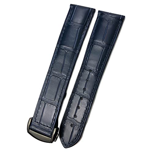 Uhrenarmband aus Rindsleder für Omega 007 Seamster 300 De Ville AT150 19/21 mm Commander Uhrenarmband Faltschließe 18 mm 20 mm 22 mm, blau1-schwarz, 19 mm von dayeer