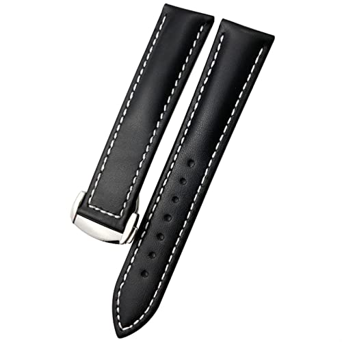 Uhrenarmband aus Rindsleder für Omega 007 Seamster 300 De Ville AT150 19/21 mm Commander Uhrenarmband Faltschließe 18 mm 20 mm 22 mm, schwarz / weiß, 20 mm von dayeer