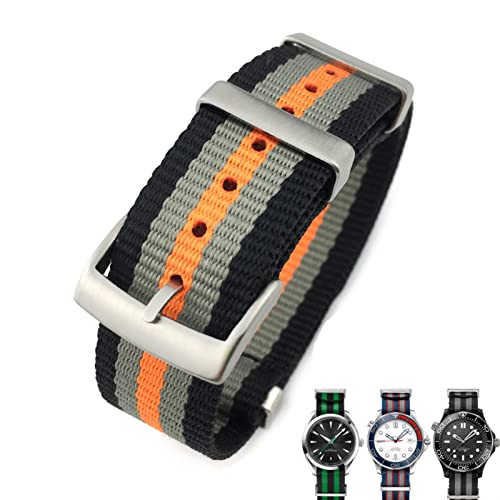 Uhrenarmband für Omega Seamaster 007 Planet Ocean 20 mm 22 mm NATO Nylongewebe Atmungsaktiv Canvas Streifen, Schwarz / Orange, 22 mm von dayeer