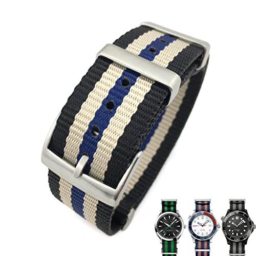 Uhrenarmband für Omega Seamaster 007 Planet Ocean 20 mm 22 mm NATO Nylongewebe Atmungsaktiv Canvas Streifen, blau, 20 mm von dayeer