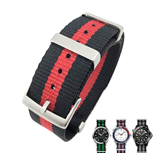 Uhrenarmband für Omega Seamaster 007 Planet Ocean 20 mm 22 mm NATO Nylongewebe Atmungsaktiv Canvas Streifen, schwarz / rot, 22 mm von dayeer