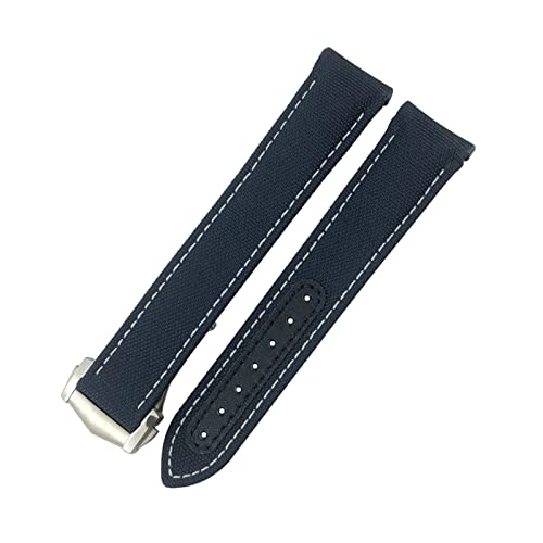 Uhrenarmband mit gebogenem Ende, beschichtetes Nylongewebe, passend für Omega AT150 GMT GoodPlanet, blaues Gürtel, Sport-Uhrenarmband, 20 mm, 21 mm, 19 mm, blau / weiß, 20 mm von dayeer