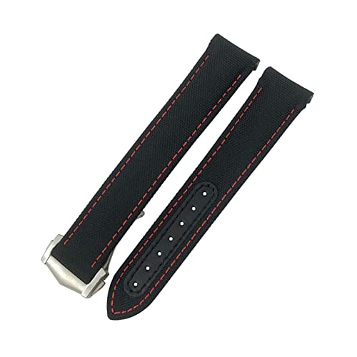 Uhrenarmband mit gebogenem Ende, beschichtetes Nylongewebe, passend für Omega AT150 GMT GoodPlanet, blaues Gürtel, Sport-Uhrenarmband, 20 mm, 21 mm, 19 mm, schwarz / rot, 20 mm von dayeer