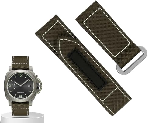 dayeer 24 mm Carbonfaser-Nylon-Canvas-Armband für Panerai Lumino PAM01118 01661 wasserdichtes Armband (Color : Army silver, Size : 24mm) von dayeer