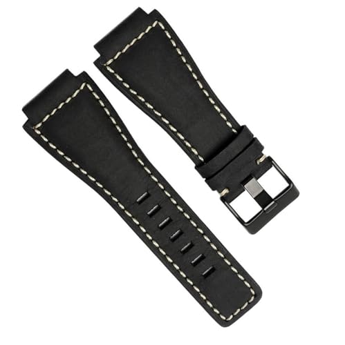 dayeer 33 * 24 mm konvexes Ende italienisches Leder-Uhrenarmband für Bell-Serie BR01 BR03 Armband Gürtel Ross Rubber Man Strap (Color : Black black, Size : 33-24mm) von dayeer