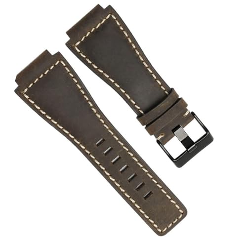 dayeer 33 * 24 mm konvexes Ende italienisches Leder-Uhrenarmband für Bell-Serie BR01 BR03 Armband Gürtel Ross Rubber Man Strap (Color : Gray silver, Size : 33-24mm) von dayeer