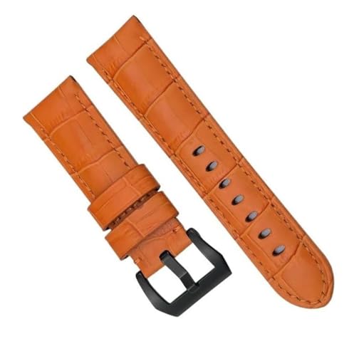 dayeer Buntes Rindsleder-Echtleder-Uhrenarmband für Panerai LUMINOR 1950 PAM013012, strukturierte Uhrenarmbänder (Color : Orange black, Size : 24mm) von dayeer