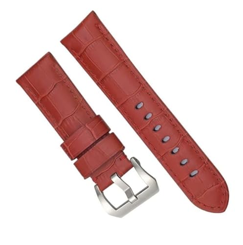 dayeer Buntes Rindsleder-Echtleder-Uhrenarmband für Panerai LUMINOR 1950 PAM013012, strukturierte Uhrenarmbänder (Color : Red silver, Size : 24mm) von dayeer