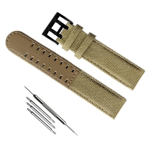 dayeer Canvas-Lederarmband für Hamilton Khaki Field H68201993 H7060596 Für Seiko-Uhrenarmband (Color : Khaki black, Size : 22mm) von dayeer