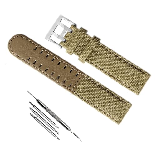 dayeer Canvas-Lederarmband für Hamilton Khaki Field H68201993 H7060596 Für Seiko-Uhrenarmband (Color : Khaki silver, Size : 20mm) von dayeer