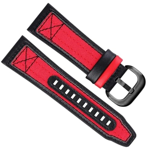 dayeer Canvas Lederarmband für Seven Friday Series P3C/04 09 Mechanisches Uhrenarmband Wasserdichter Handgelenk-Armbandgürtel (Color : Red black clasp, Size : 28mm) von dayeer