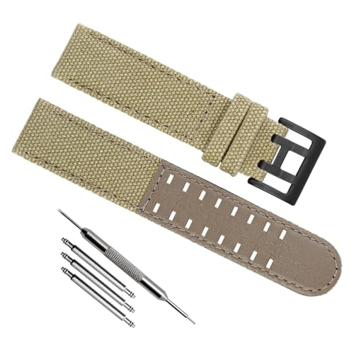 dayeer Echtes Leder-Nylon-Herrenarmband für Hamilton Field h760250/h77616533/h70605963 H68201993 Uhrenarmband (Color : Khaki Black Clasp, Size : 22mm) von dayeer