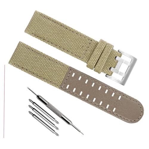 dayeer Echtes Leder-Nylon-Herrenarmband für Hamilton Field h760250/h77616533/h70605963 H68201993 Uhrenarmband (Color : Khaki Silver Clasp, Size : 20mm) von dayeer