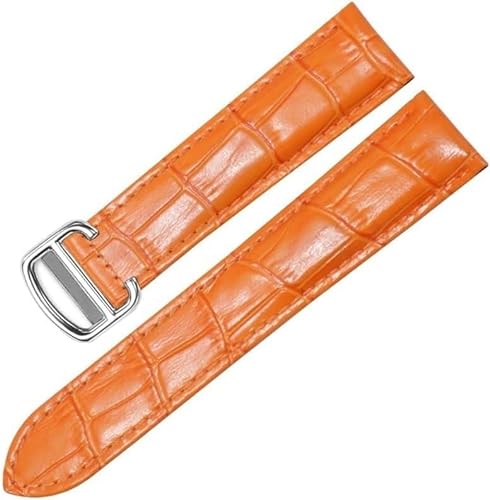 dayeer Echtes Leder Uhrenarmband für Cartier TANk SOLO RONDE DE Uhrenkette Faltschließe Uhrenarmband Zubehör Armband Gürtel (Color : Orange Silver, Size : 22mm) von dayeer