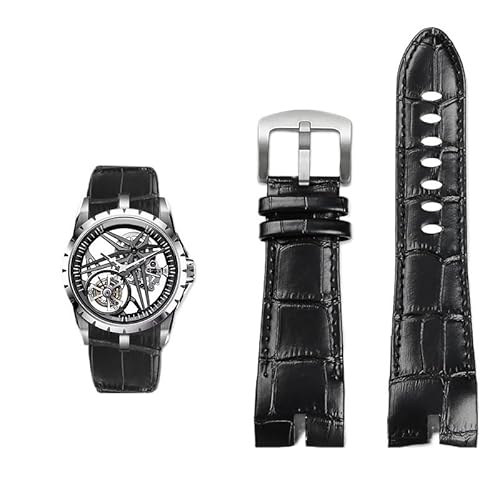 dayeer Echtes Leder Uhrenarmband für Roger Dubuis King EXCALIBUR Armband Zubehör(Black silver) von dayeer