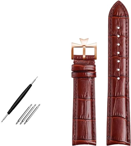 dayeer Echtes Rindsleder-Armband mit gebogenem Ende für VC-Armband (Color : Brown rose buckle, Size : 19mm) von dayeer