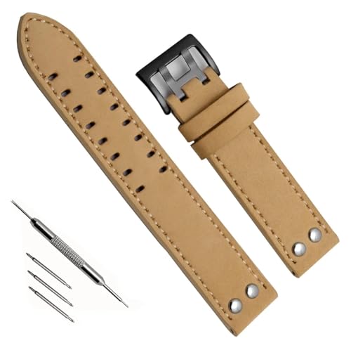 dayeer Echtleder-Uhrenarmband für Hamilton Khaki Field Watch H760250 H77616533 Armband mit Knopfschnalle (Color : Khaki Black Buckle, Size : 22mm) von dayeer