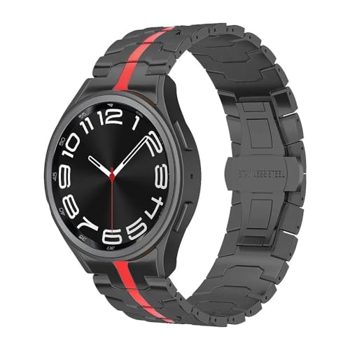 dayeer Edelstahlarmband für Galaxy Watch 7 6 5 4 40 mm 44 mm 6Classic 43 47 mm, lückenloses Metallband für 5Pro 45 mm(Black Red,40mm 44mm) von dayeer