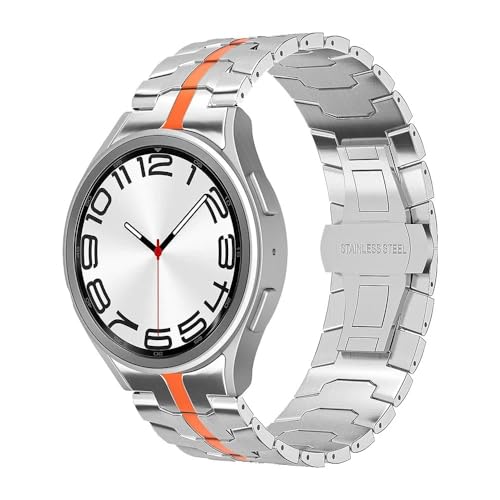 dayeer Edelstahlarmband für Galaxy Watch 7 6 5 4 40 mm 44 mm 6Classic 43 47 mm, lückenloses Metallband für 5Pro 45 mm(Silver Orange,G4 Clasic 46mm) von dayeer