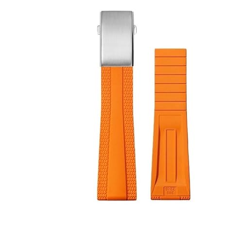 dayeer Faltbares Fluorkautschuk-Uhrenarmband für Breitling Avenger Super Ocean Chronograph(Orange silver) von dayeer