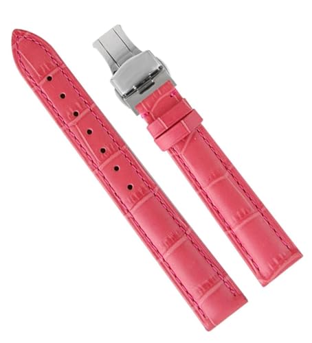 dayeer Frauen-Leder-Uhrenarmbänder für PP-Uhrenarmband für Omega-Uhrenarmband für Tissot Lady-Armband (Color : Rose red silver, Size : 16mm) von dayeer